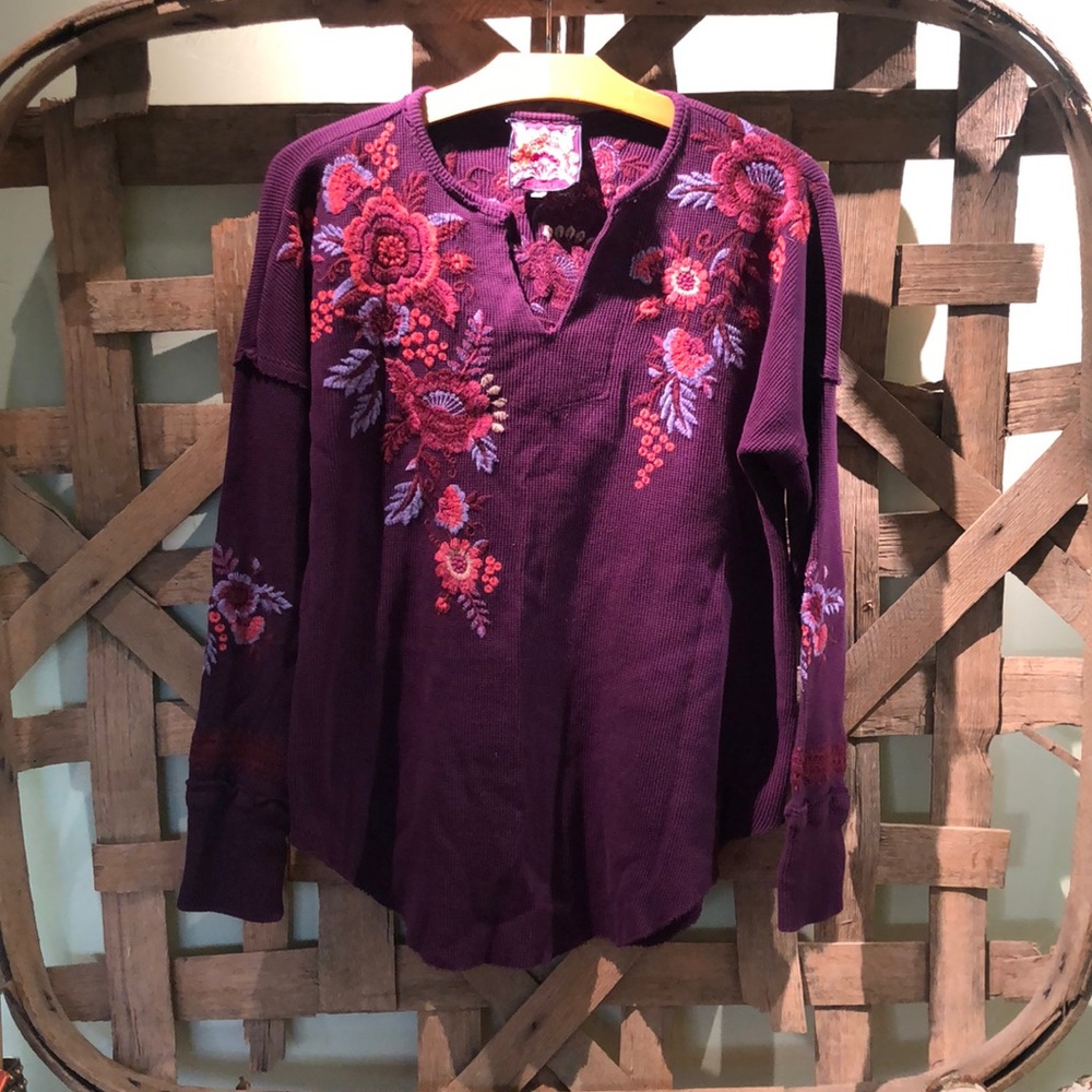 Johnny Was purple thermal shirt.